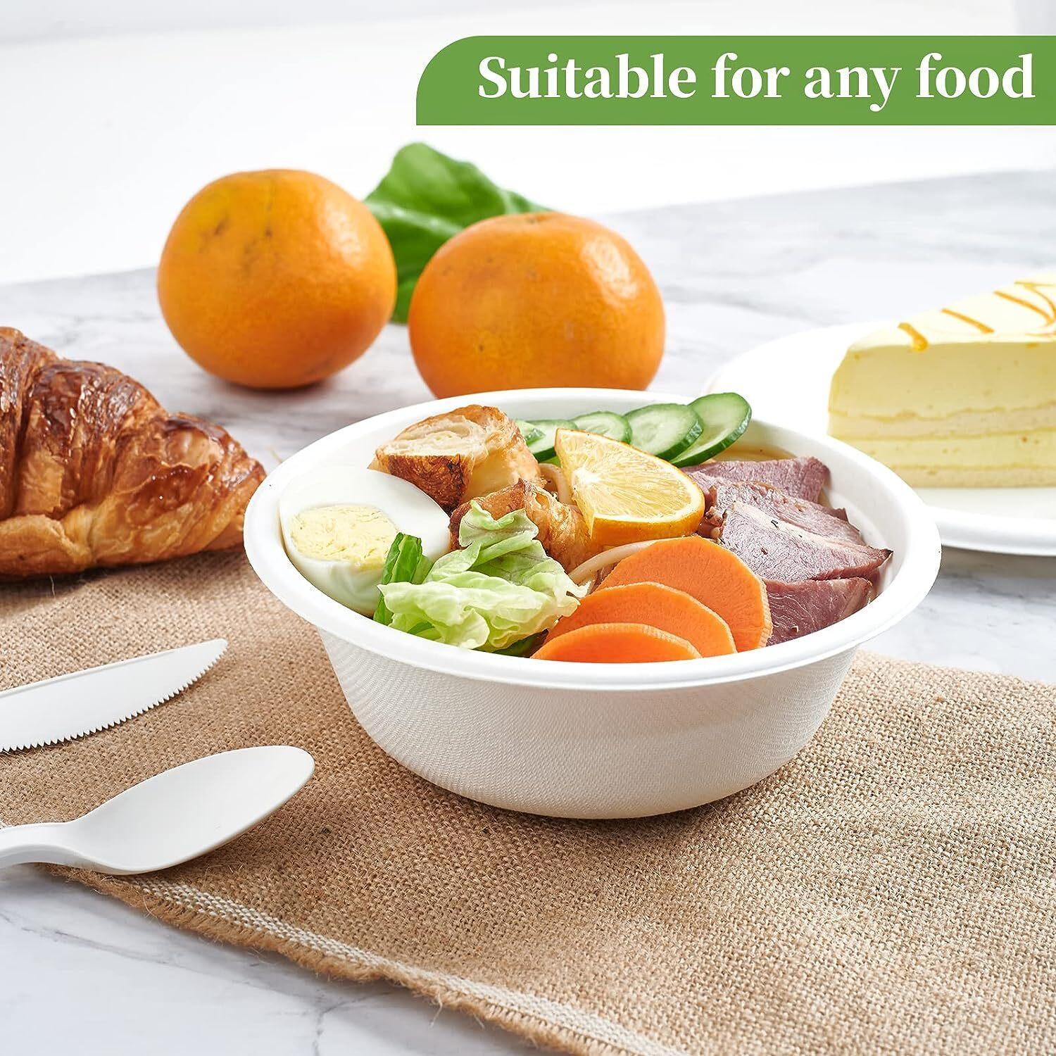 600pcs Disposable Sugarcane Bagasse Round Bowls - 18cm (450ml) - Bulk