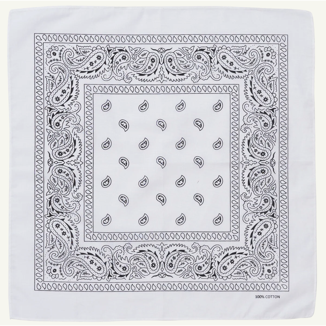 BANDANA Paisley 100% COTTON Head Wrap Durag Bandanna Summer Biker Scarf Mask - White
