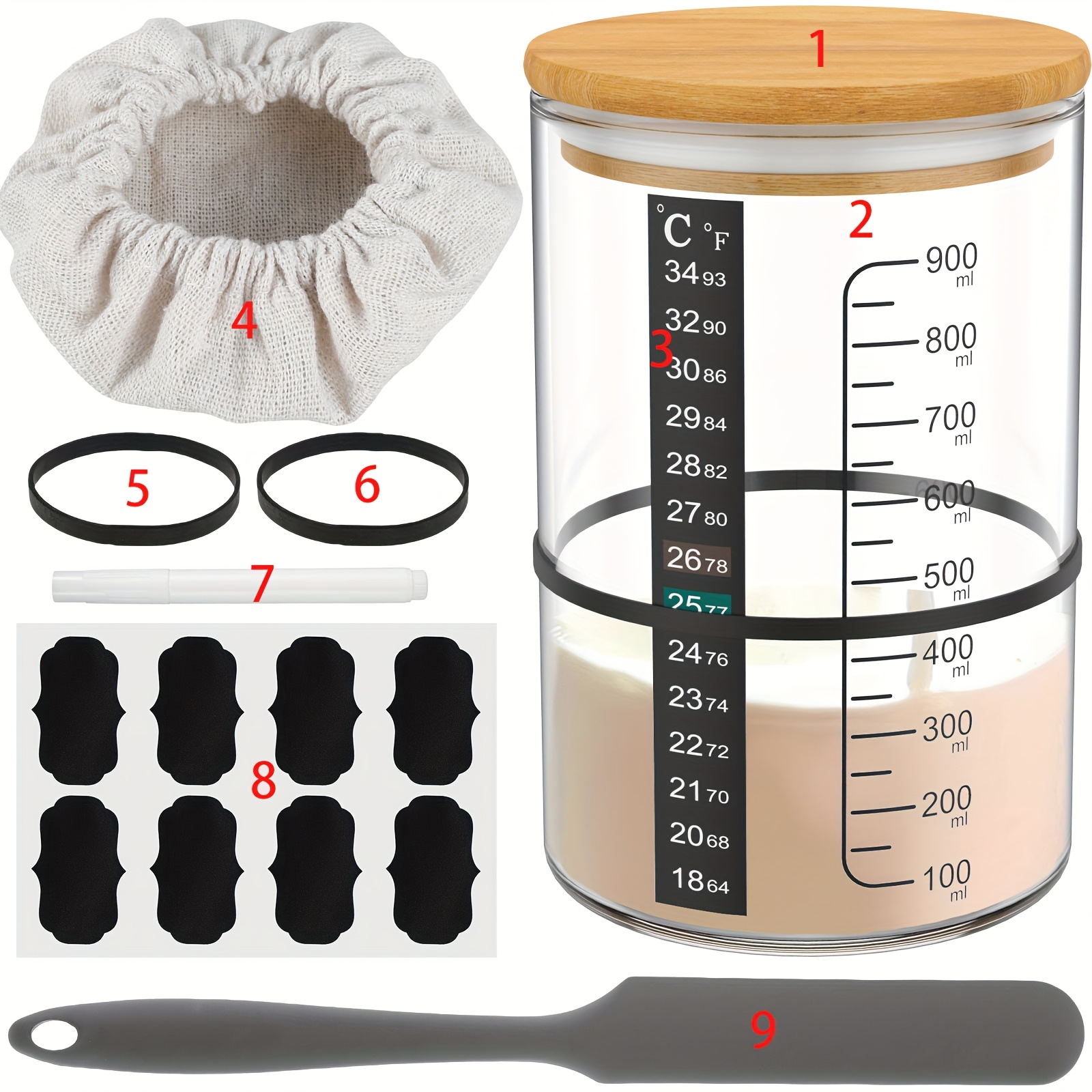 900ml Sourdough Bread Starter Jar Kit Wide Mouth Glass Fermentation Container
