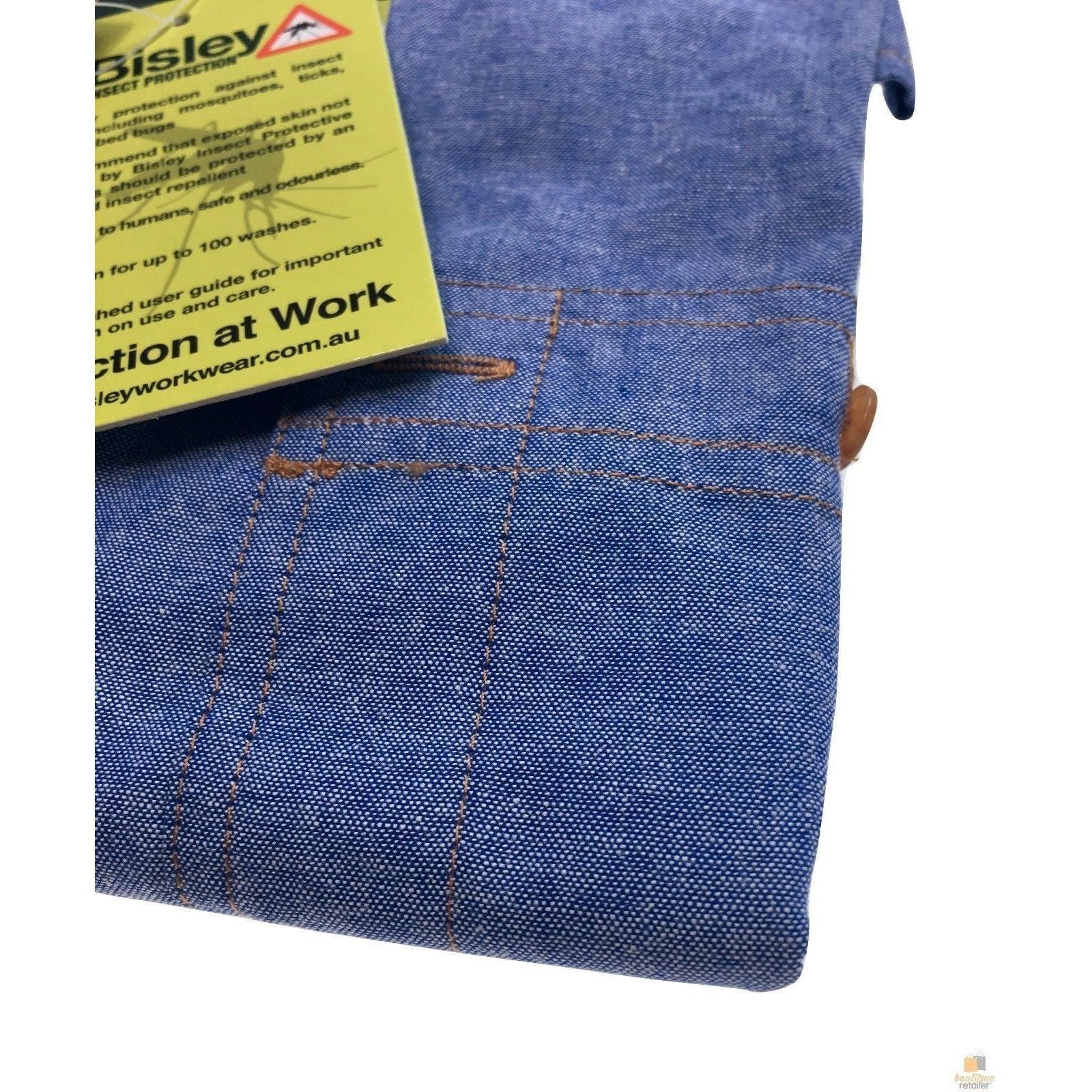 BISLEY Insect Protection Repellent Long Sleeve Casual Shirt Fishing Camping - Blue - S