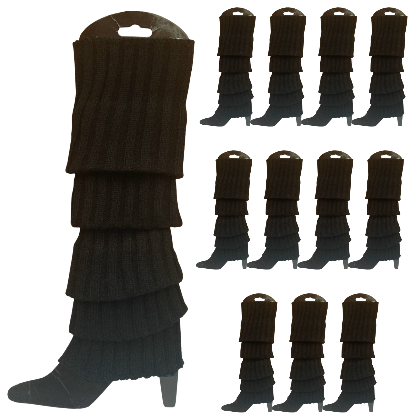 12x LEG WARMERS Knitted Womens Costume Neon Dance Party Knit 80s BULK - Black