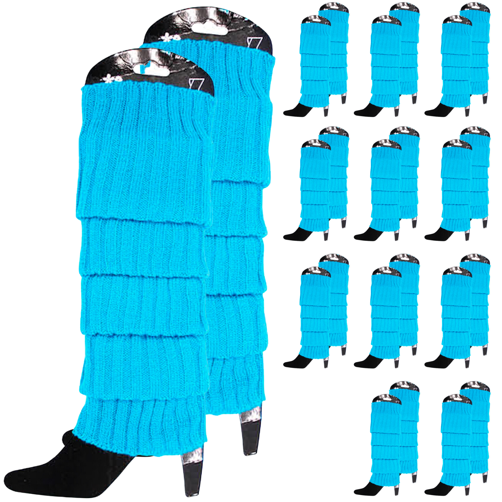 12x LEG WARMERS Knitted Womens Costume Neon Dance Party Knit 80s BULK - Topaz Blue