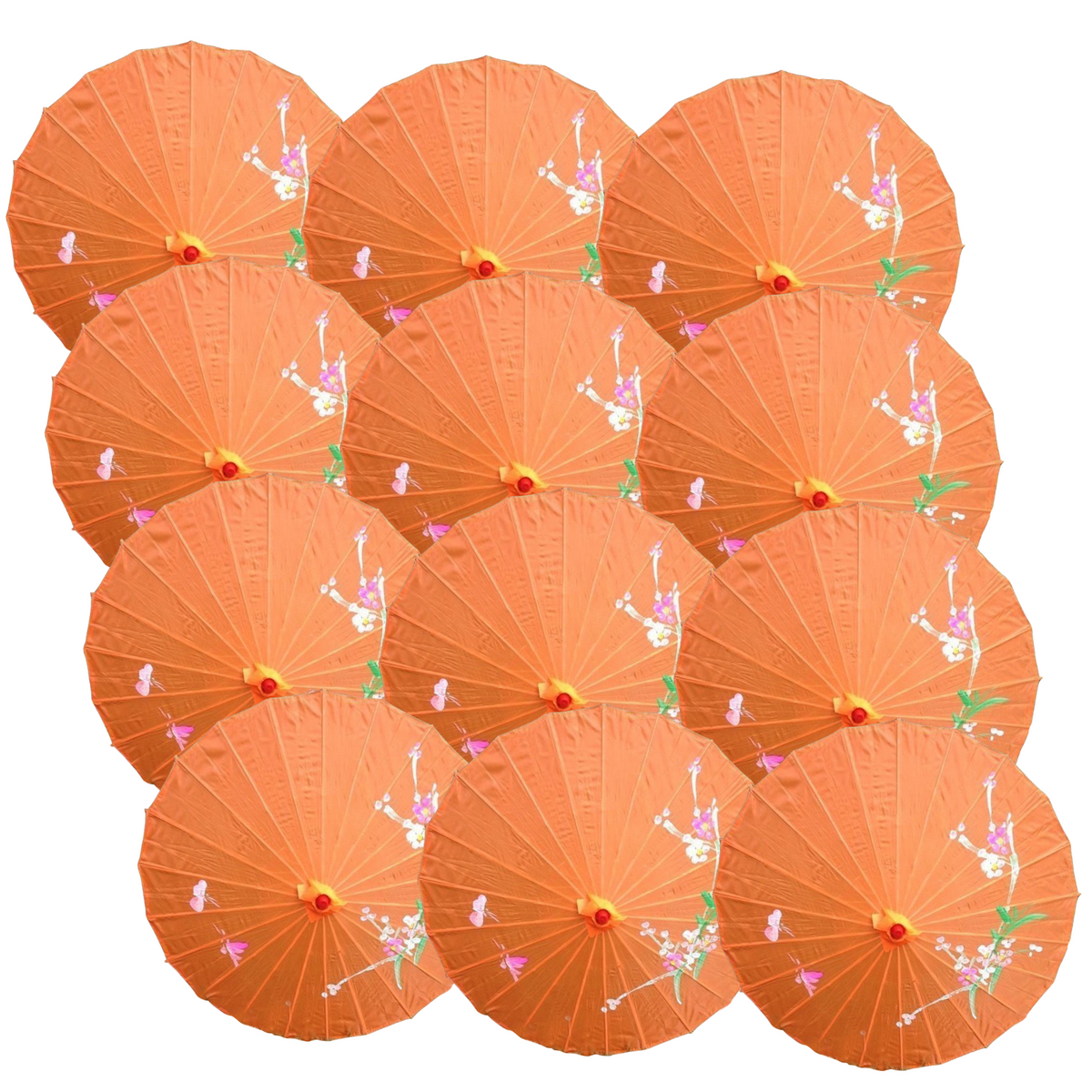 12x PARASOL UMBRELLA Chinese Japanese Bamboo Flower Pattern 80cm Large BULK - Orange