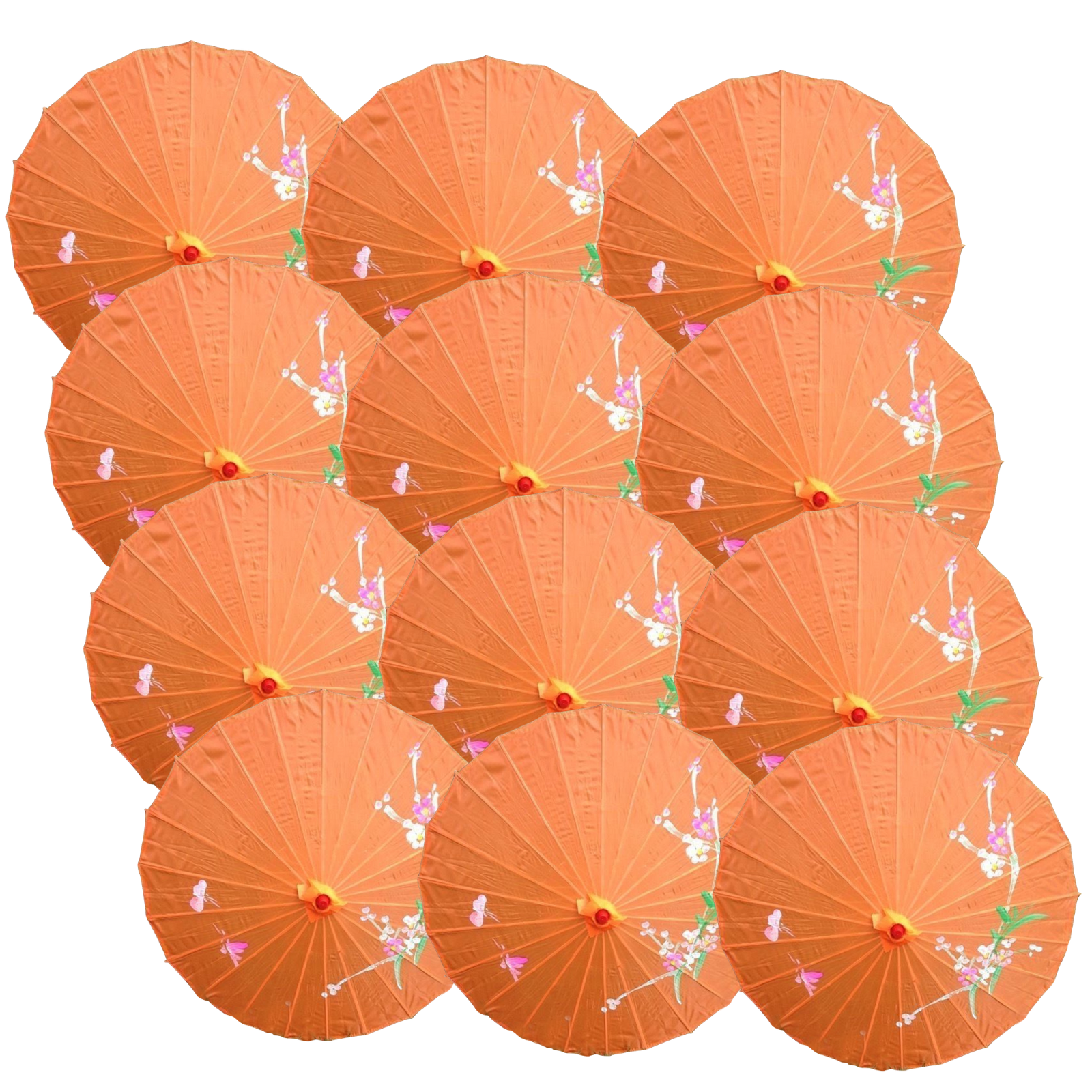 12x PARASOL UMBRELLA Chinese Japanese Bamboo Flower Pattern 80cm Large BULK - Orange