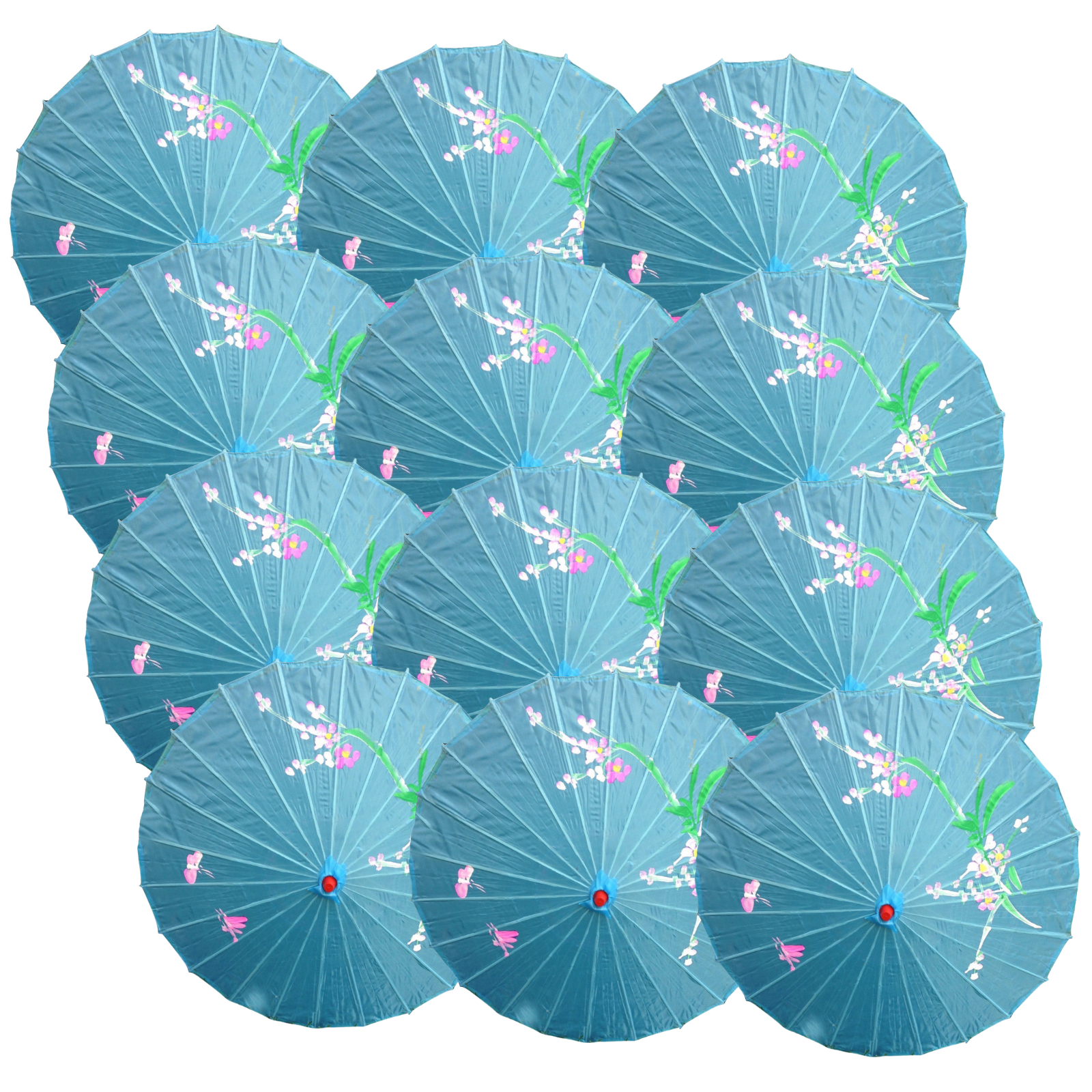 12x PARASOL UMBRELLA Chinese Japanese Bamboo Flower Pattern 80cm Large BULK - Sky Blue