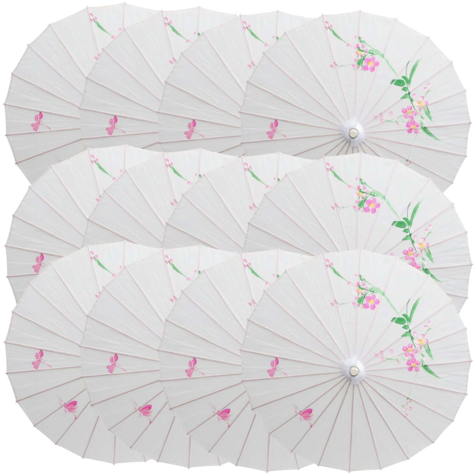 12x PARASOL UMBRELLA Chinese Japanese Bamboo Flower Pattern 80cm Large BULK - White