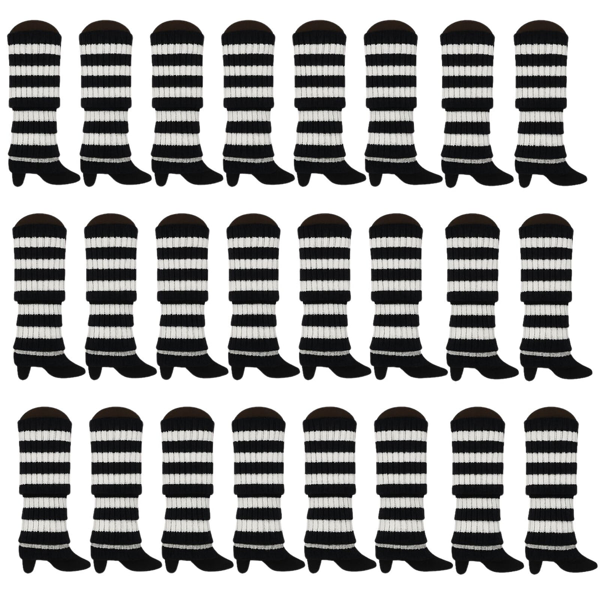 24x Womens Leg Warmers Disco Winter Knit Dance Party Crochet Legging Socks Costume - Black/White Stripe