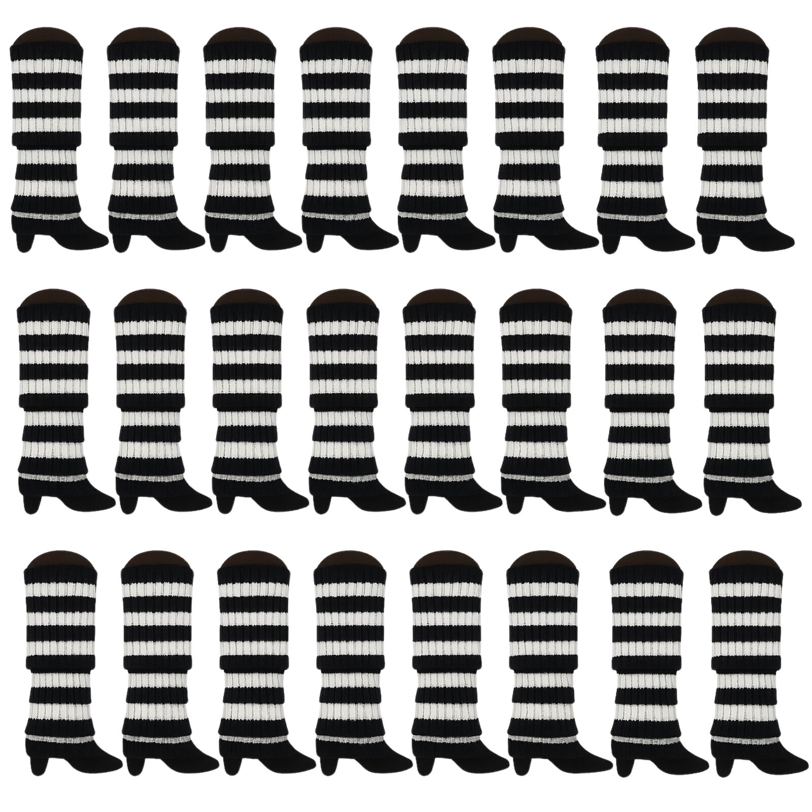 24x Womens Leg Warmers Disco Winter Knit Dance Party Crochet Legging Socks Costume - Black/White Stripe