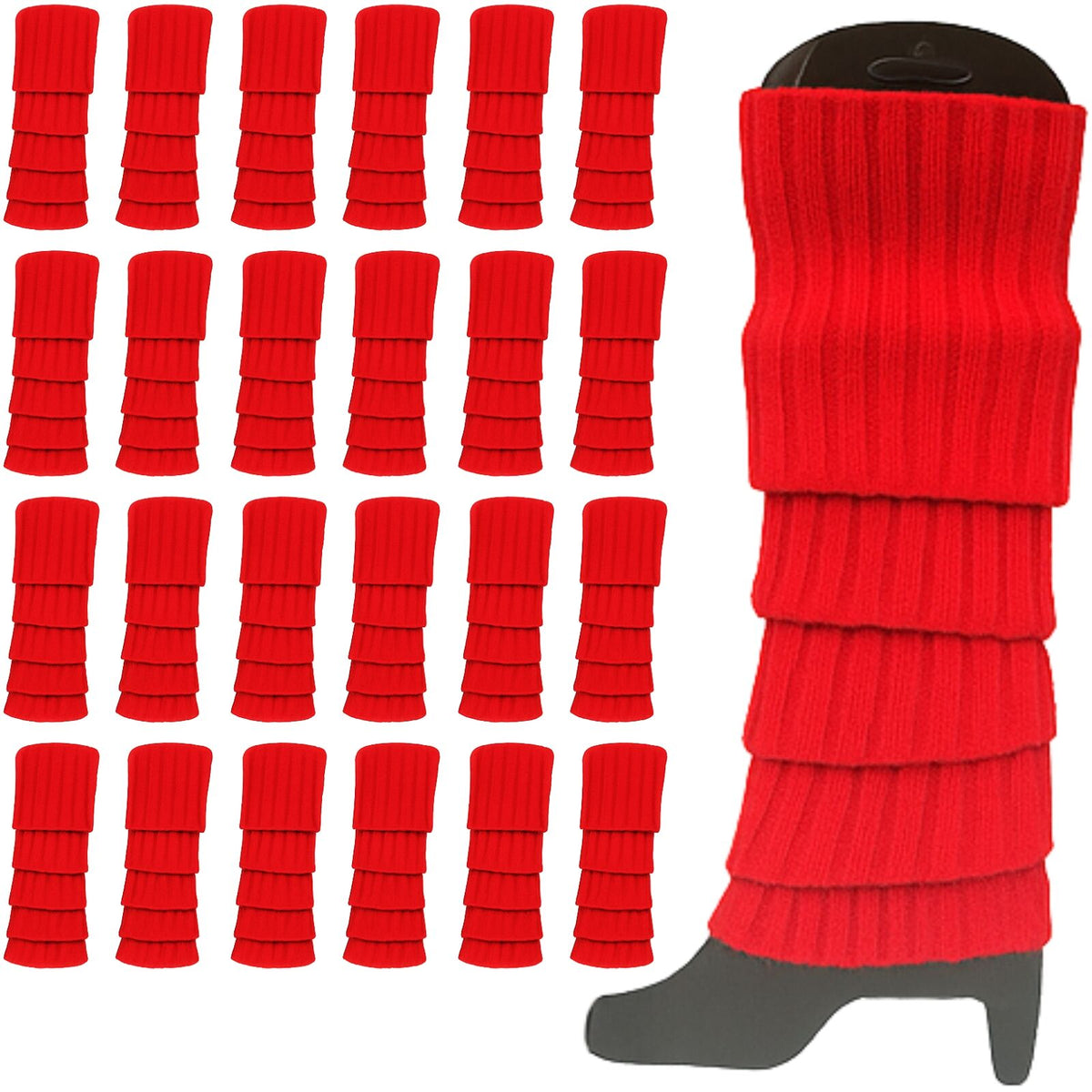 24x Womens Leg Warmers Disco Winter Knit Dance Party Crochet Legging Socks Costume - Red