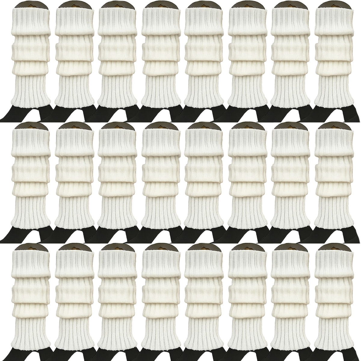 24x Womens Leg Warmers Disco Winter Knit Dance Party Crochet Legging Socks Costume - White