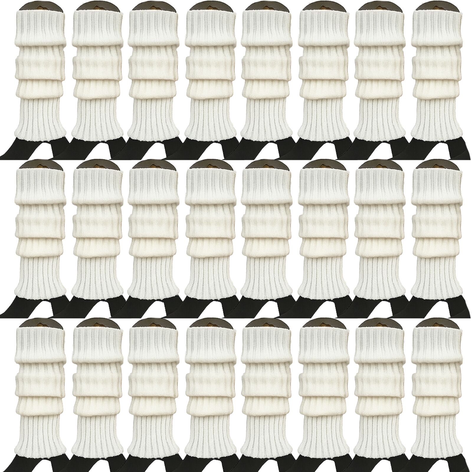 24x Womens Leg Warmers Disco Winter Knit Dance Party Crochet Legging Socks Costume - White