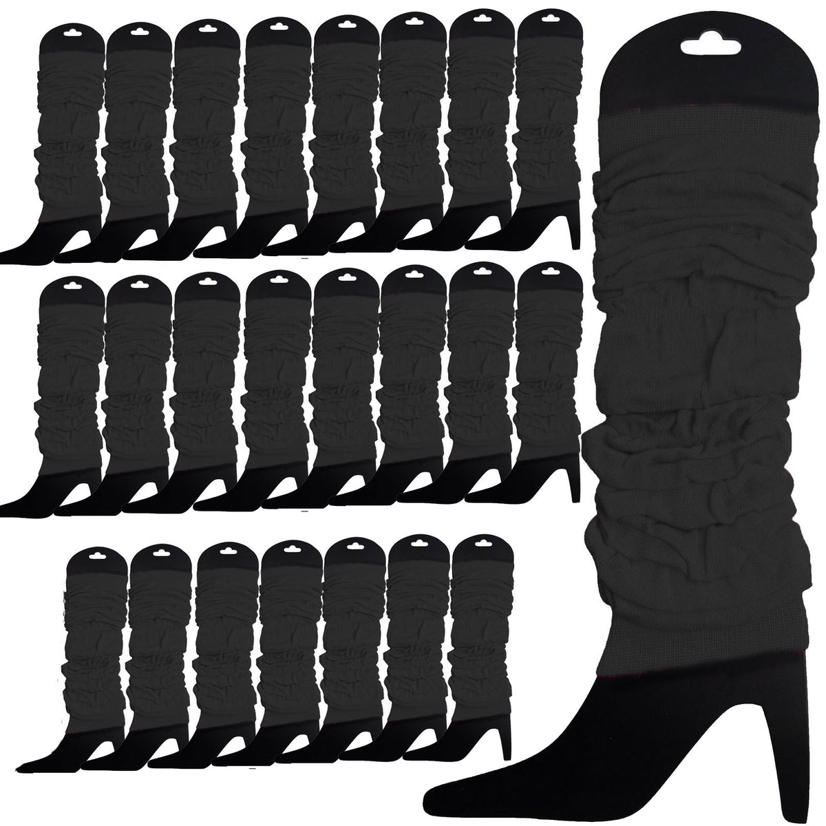 24 LEG WARMERS Knitted Womens Neon Party Knit Ankle Fluro Dance Costume 80s BULK - Black