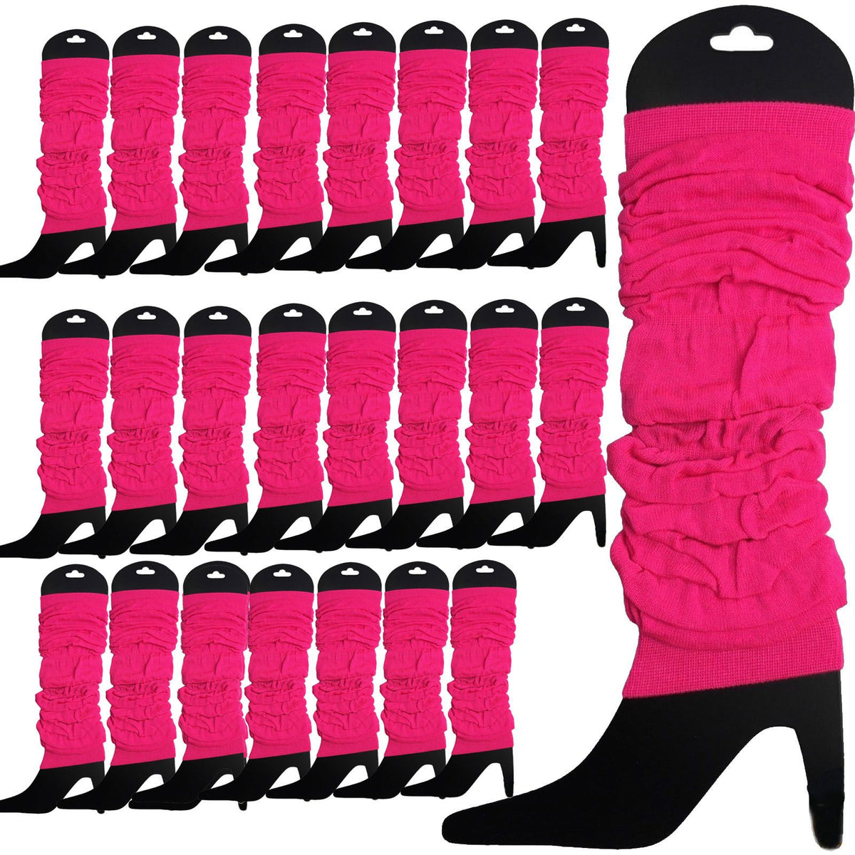 24 LEG WARMERS Knitted Womens Neon Party Knit Ankle Fluro Dance Costume 80s BULK - Fluro Hot Pink