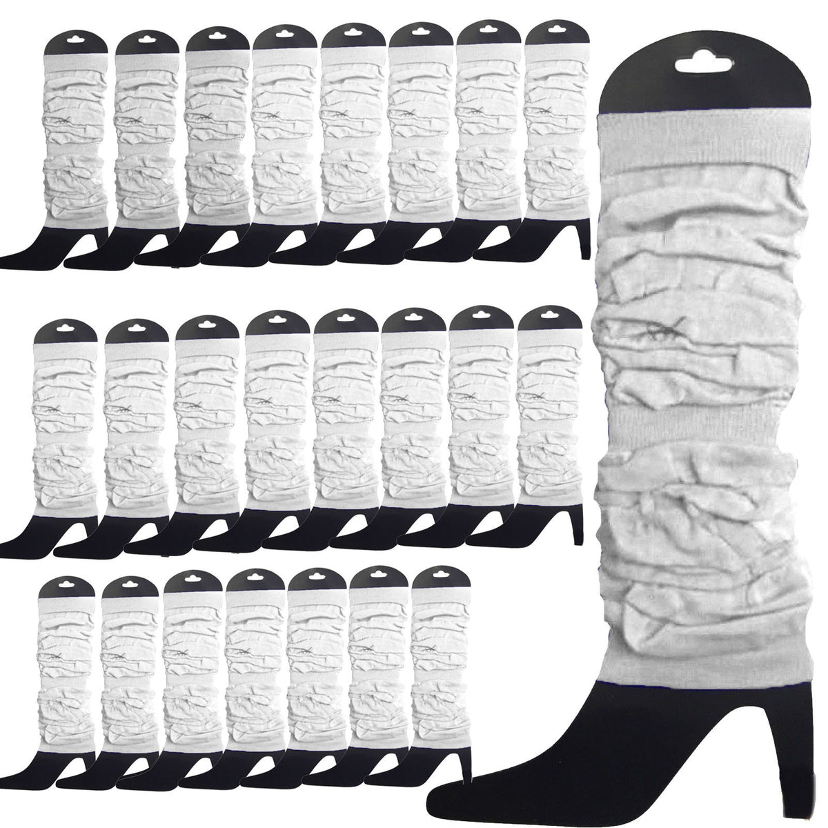 24 LEG WARMERS Knitted Womens Neon Party Knit Ankle Fluro Dance Costume 80s BULK - White