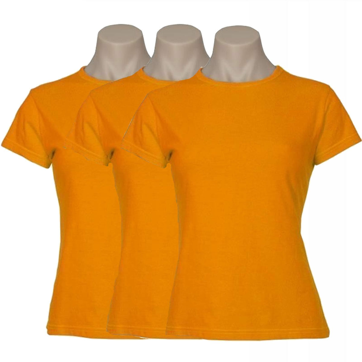 3x Womens 100% Cotton T-Shirt Plain Basic Tee Casual Top in Orange