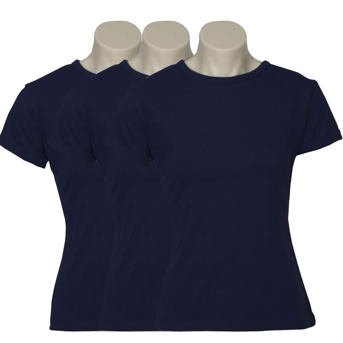 3x Womens 100% Cotton T-Shirt Plain Basic Tee Casual Top in Navy Blue