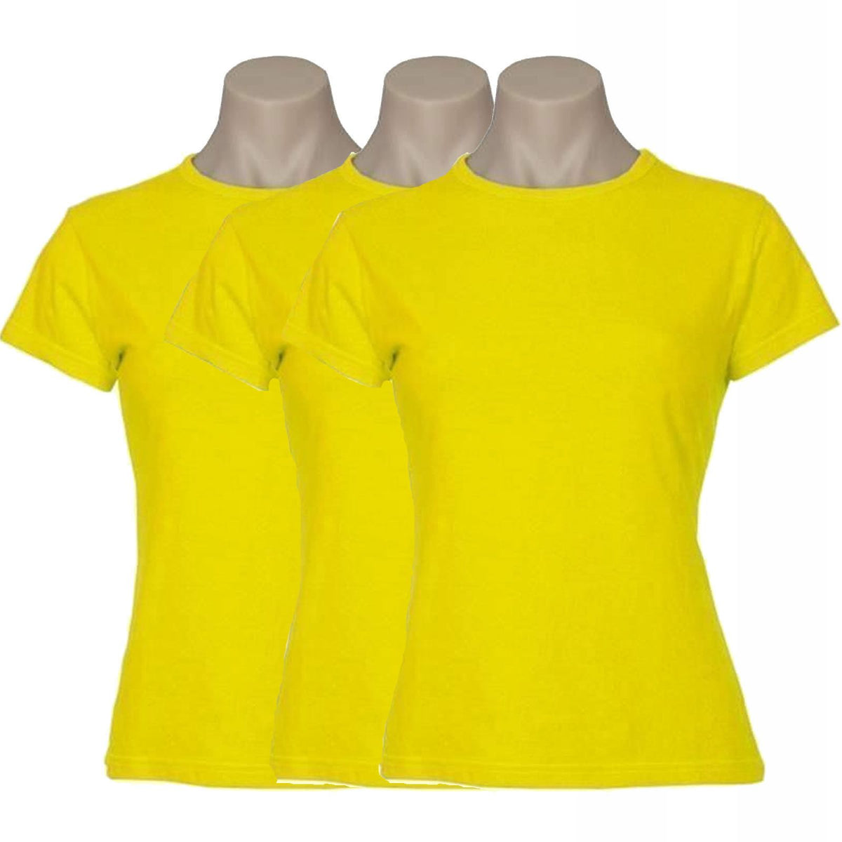 3x Womens 100% Cotton T-Shirt Plain Basic Tee Casual Top in Yellow
