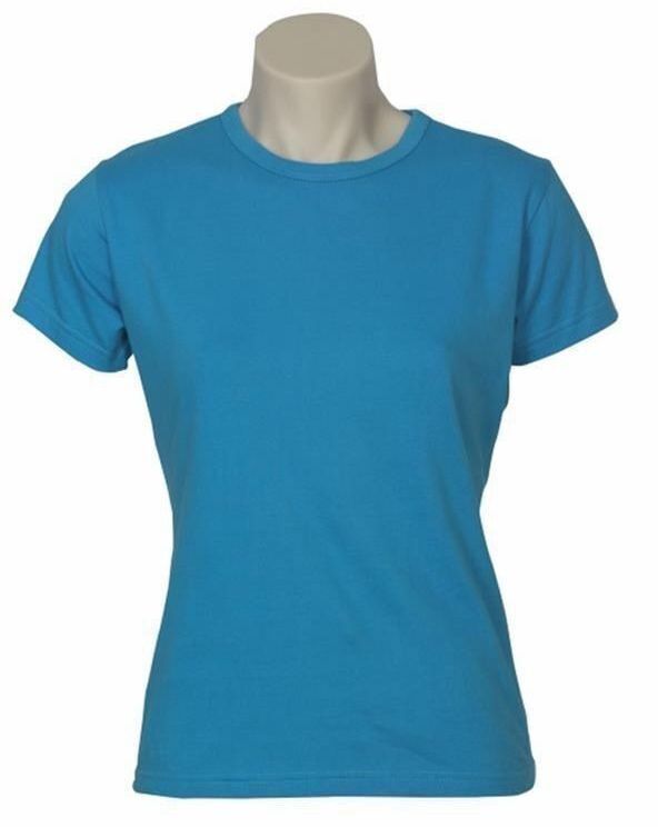 5x Womens 100% Cotton T-Shirt Plain Basic Tee Casual Top in Cyan Blue