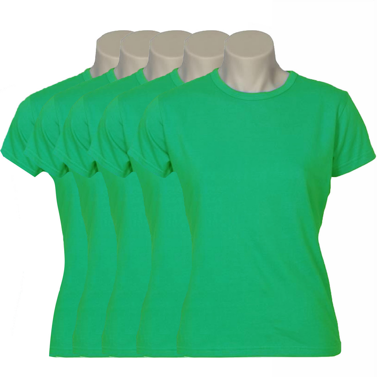5x Womens 100% Cotton T-Shirt Plain Basic Tee Casual Top in Green