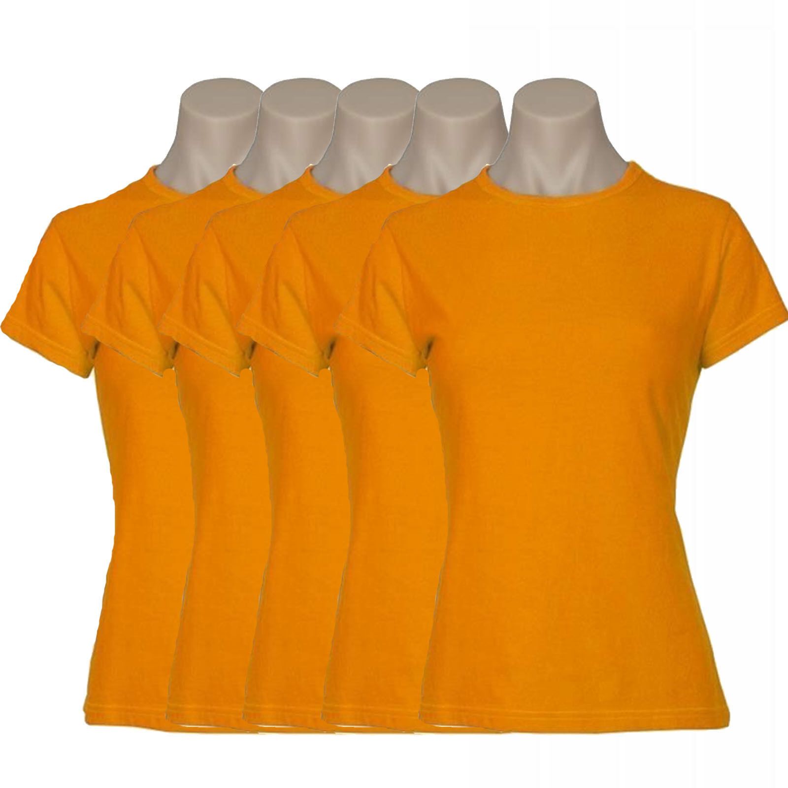 5x Womens 100% Cotton T-Shirt Plain Basic Tee Casual Top in Orange