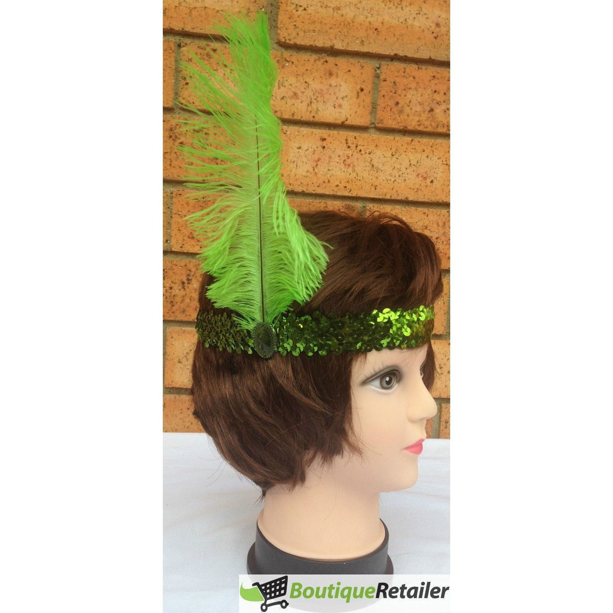 6x 1920s FLAPPER HEADBAND Headpiece Feather Sequin Charleston Costume Party BULK - Green