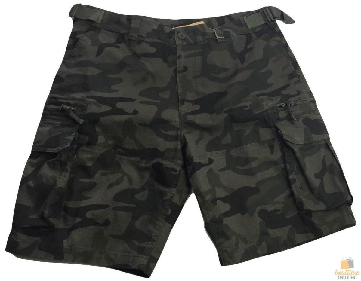 Deluxe Heavy Duty CARGO SHORTS 100% COTTON Drill Summer Work Adjustable - Dark Camouflage - 32""