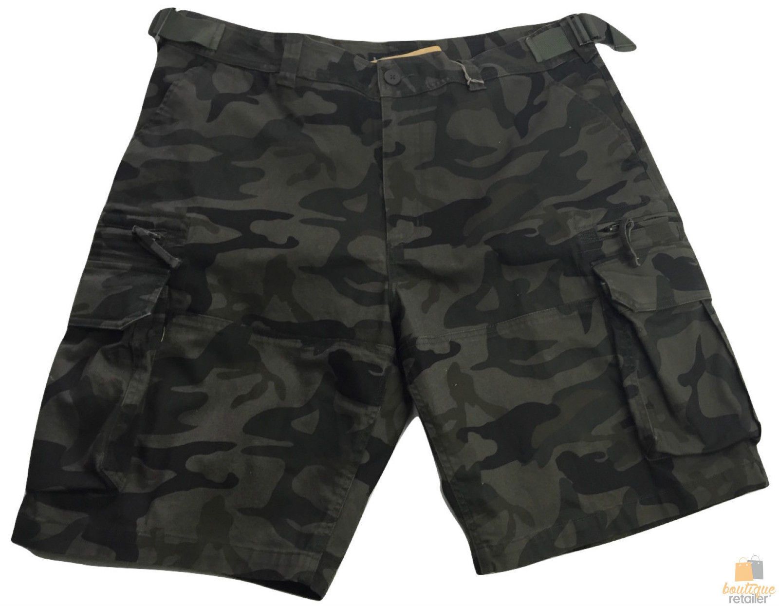 Deluxe Heavy Duty CARGO SHORTS 100% COTTON Drill Summer Work Adjustable - Dark Camouflage - 32""