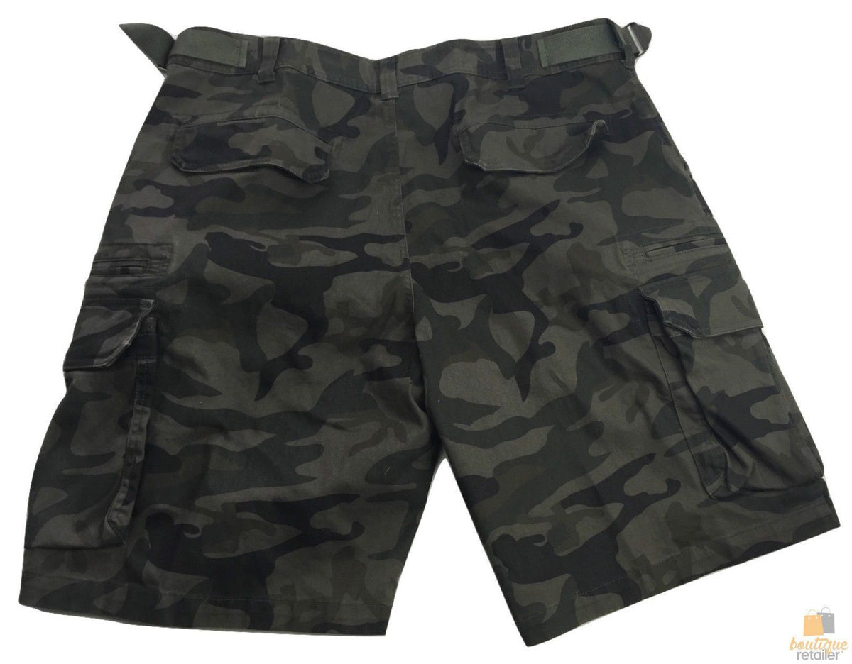 Deluxe Heavy Duty CARGO SHORTS 100% COTTON Drill Summer Work Adjustable - Dark Camouflage - 32""