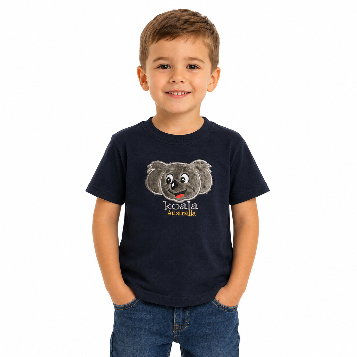 Kids KOALA AUSTRALIA T Shirt Tee Top Souvenir Gift Childrens Child 100% Cotton in Navy