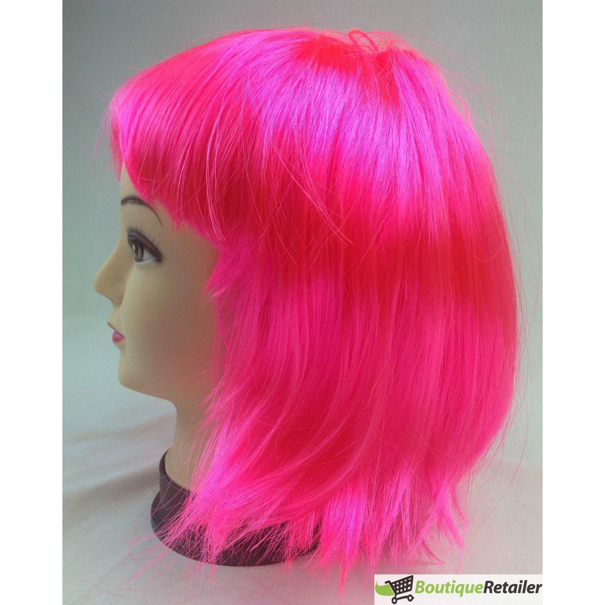 Bob Wig Costume Short Straight Fringe Cosplay Party Full Hair Womens Fancy Dress - Hot Pink