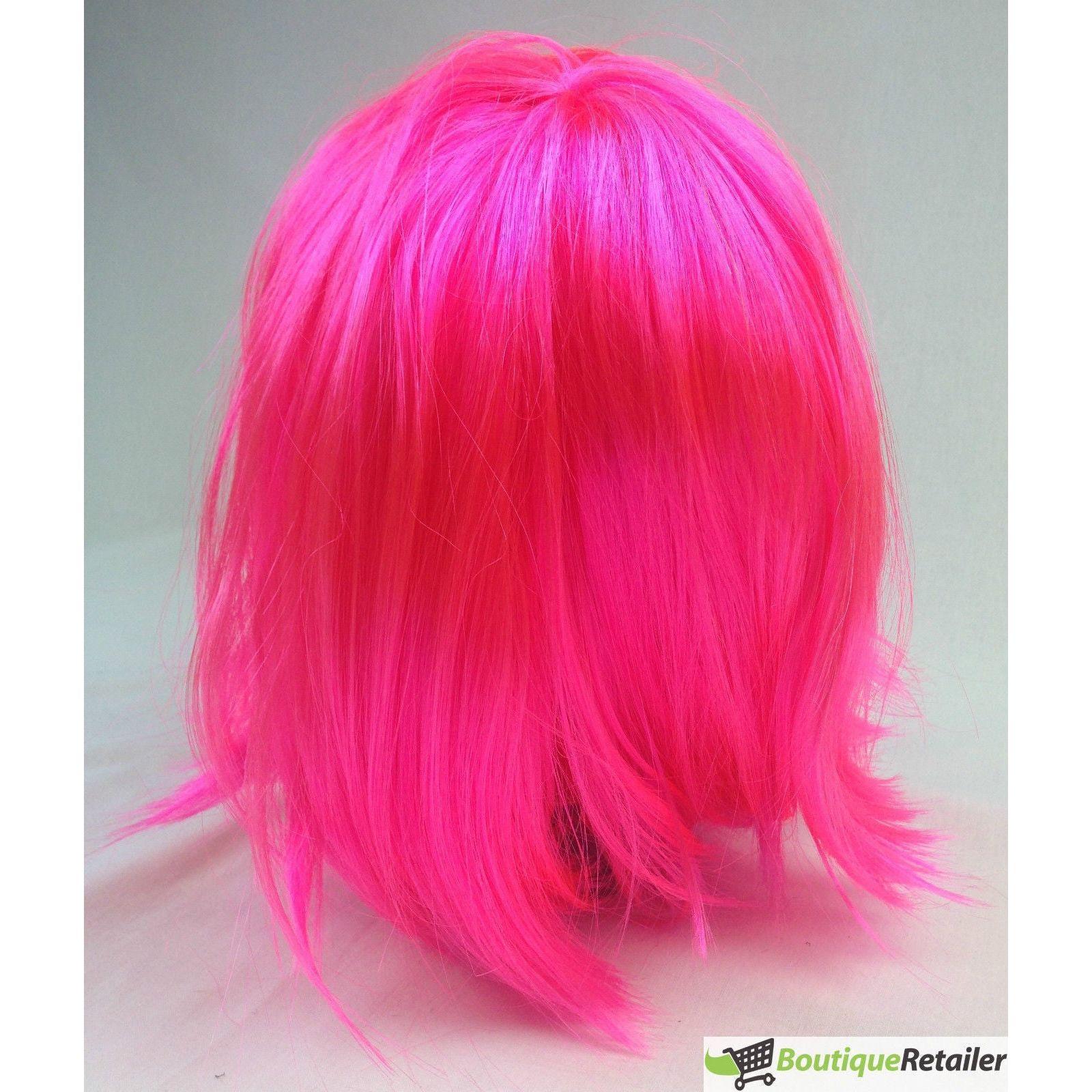 Bob Wig Costume Short Straight Fringe Cosplay Party Full Hair Womens Fancy Dress - Hot Pink