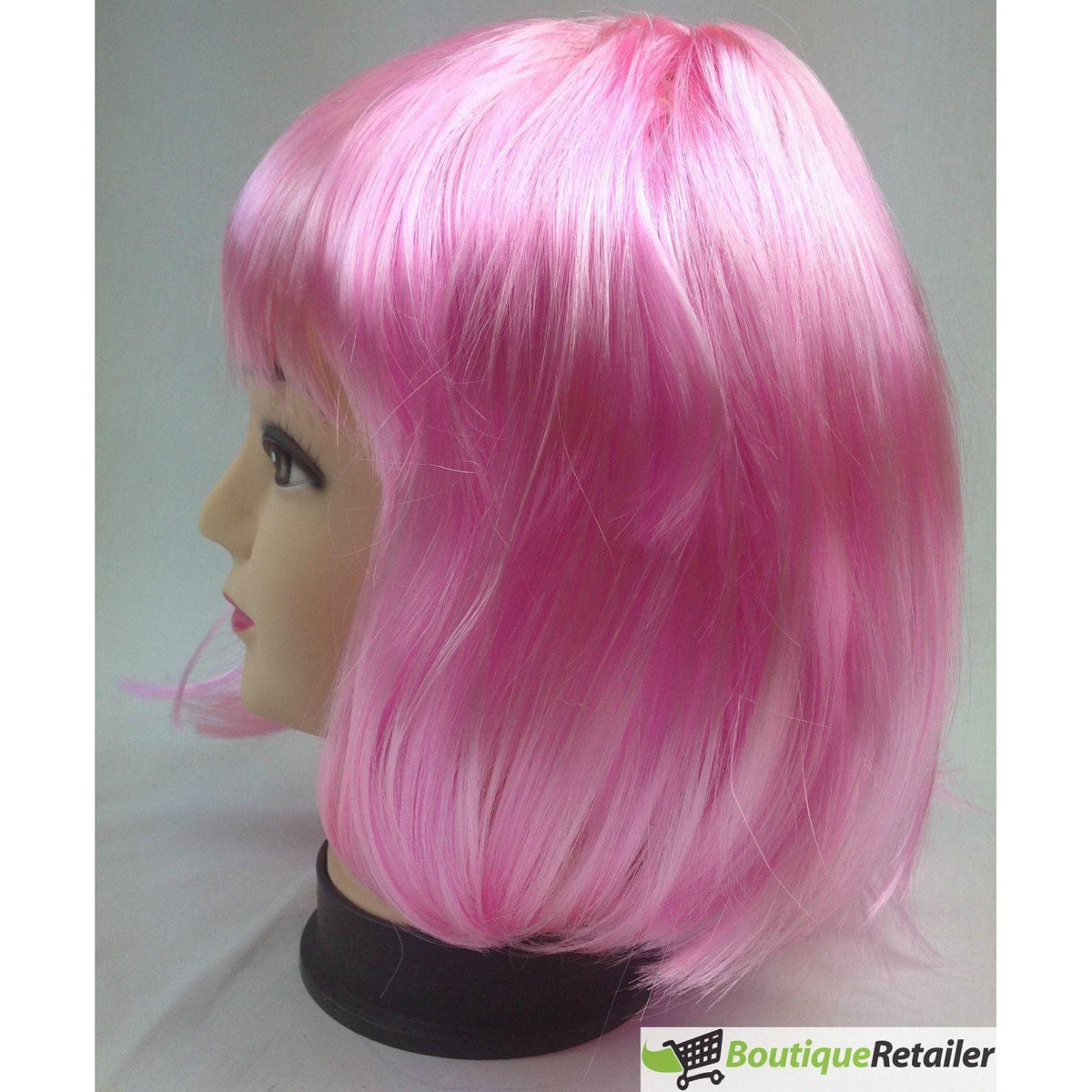 Bob Wig Costume Short Straight Fringe Cosplay Party Full Hair Womens Fancy Dress - Light Pink