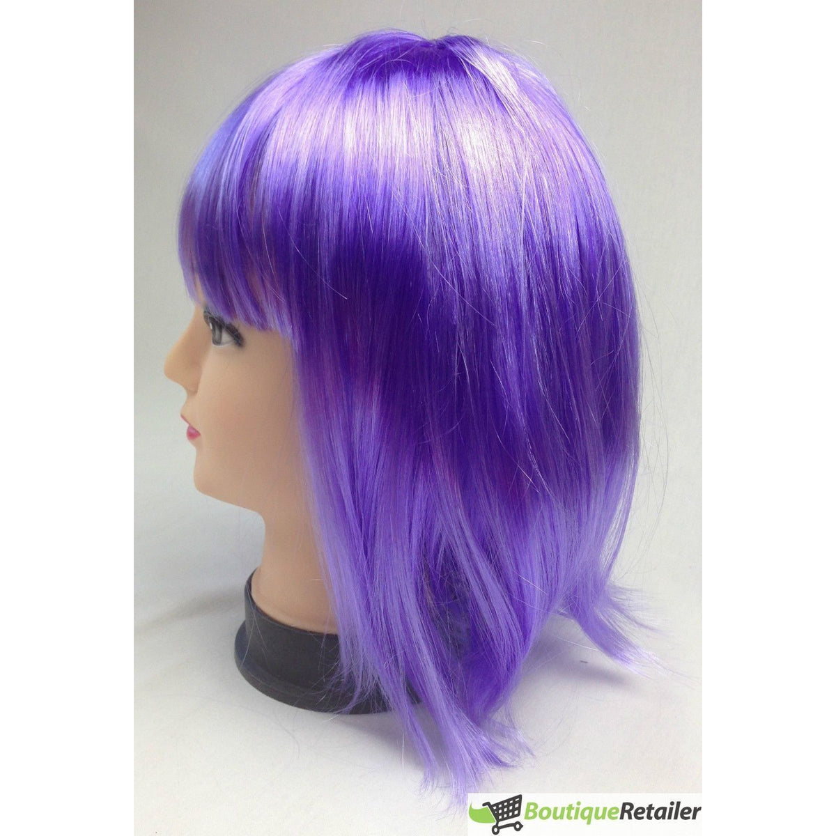 Bob Wig Costume Short Straight Fringe Cosplay Party Full Hair Womens Fancy Dress - Purple