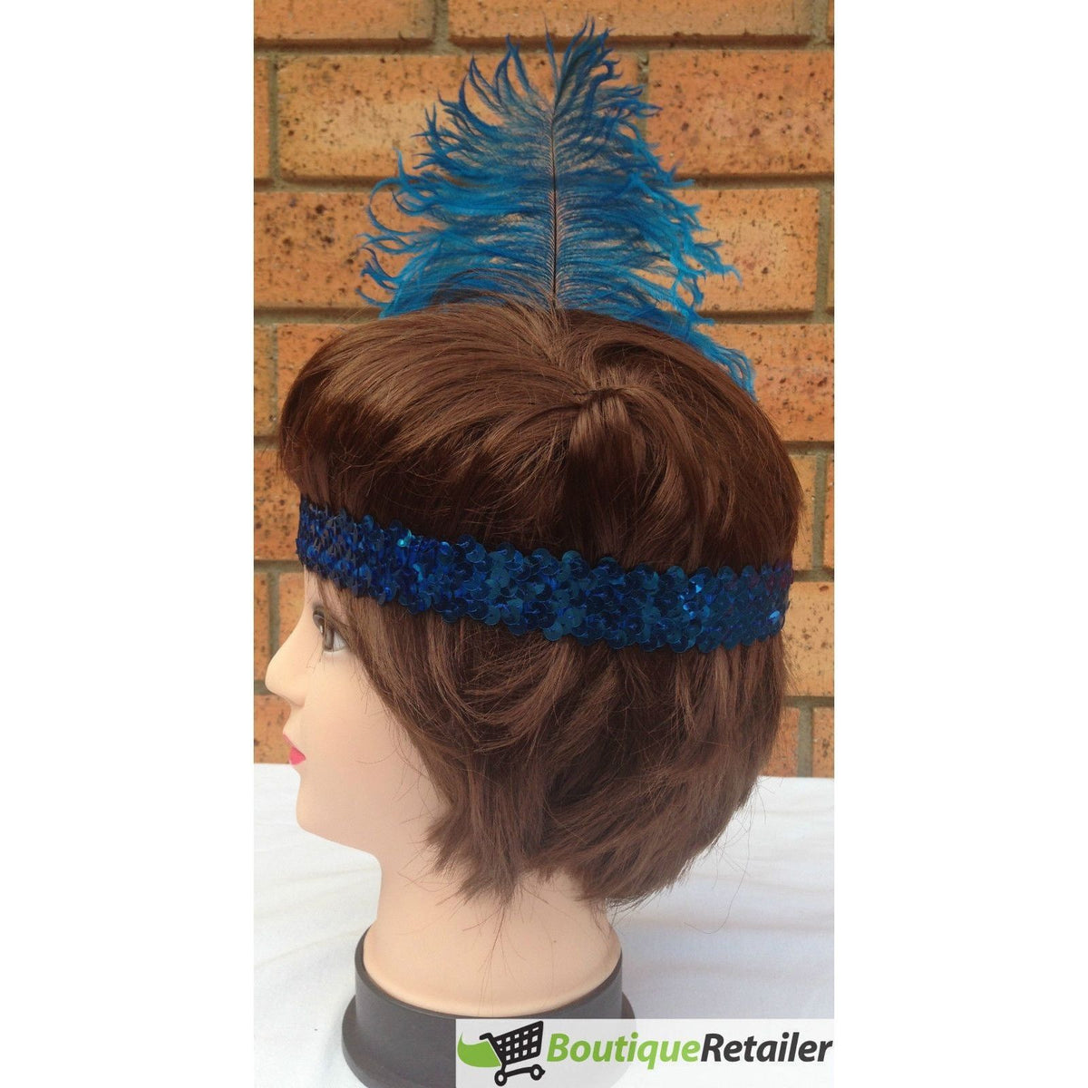 1920s FLAPPER HEADBAND Headpiece Feather Sequin Charleston Costume Gatsby Dance - Blue