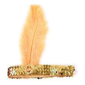 1920s FLAPPER HEADBAND Headpiece Feather Sequin Charleston Costume Gatsby Dance - Gold/Orange