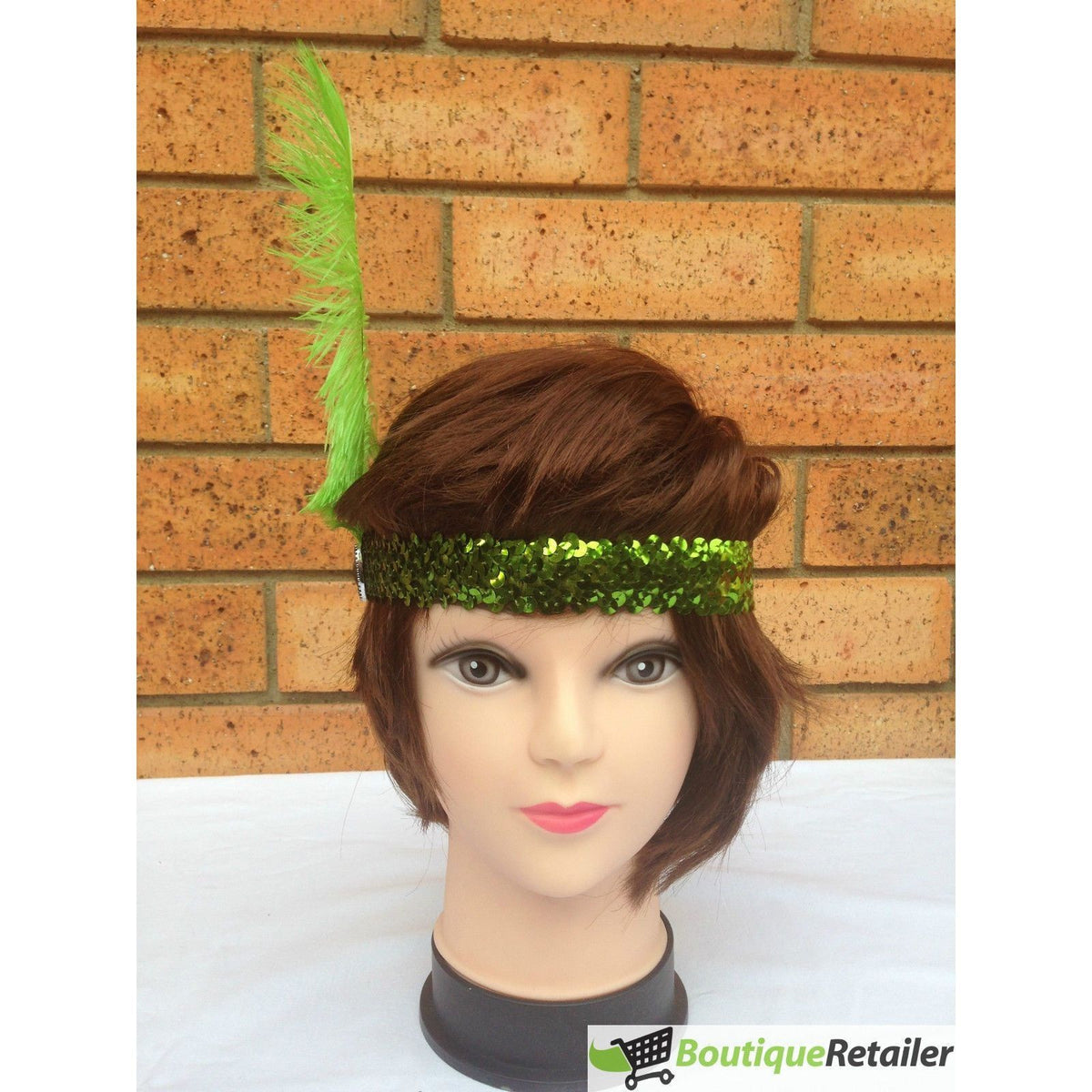 1920s FLAPPER HEADBAND Headpiece Feather Sequin Charleston Costume Gatsby Dance - Green