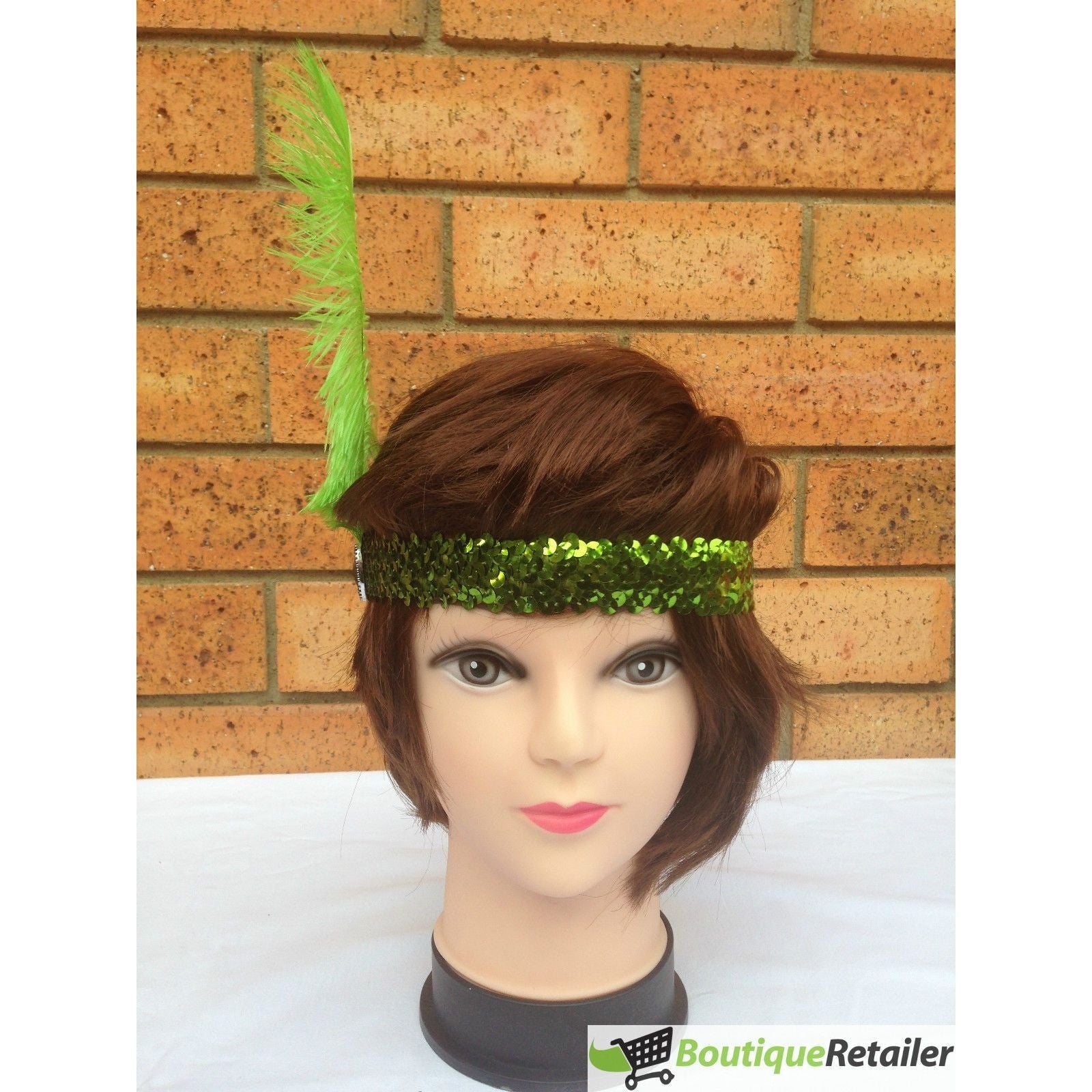 1920s FLAPPER HEADBAND Headpiece Feather Sequin Charleston Costume Gatsby Dance - Green