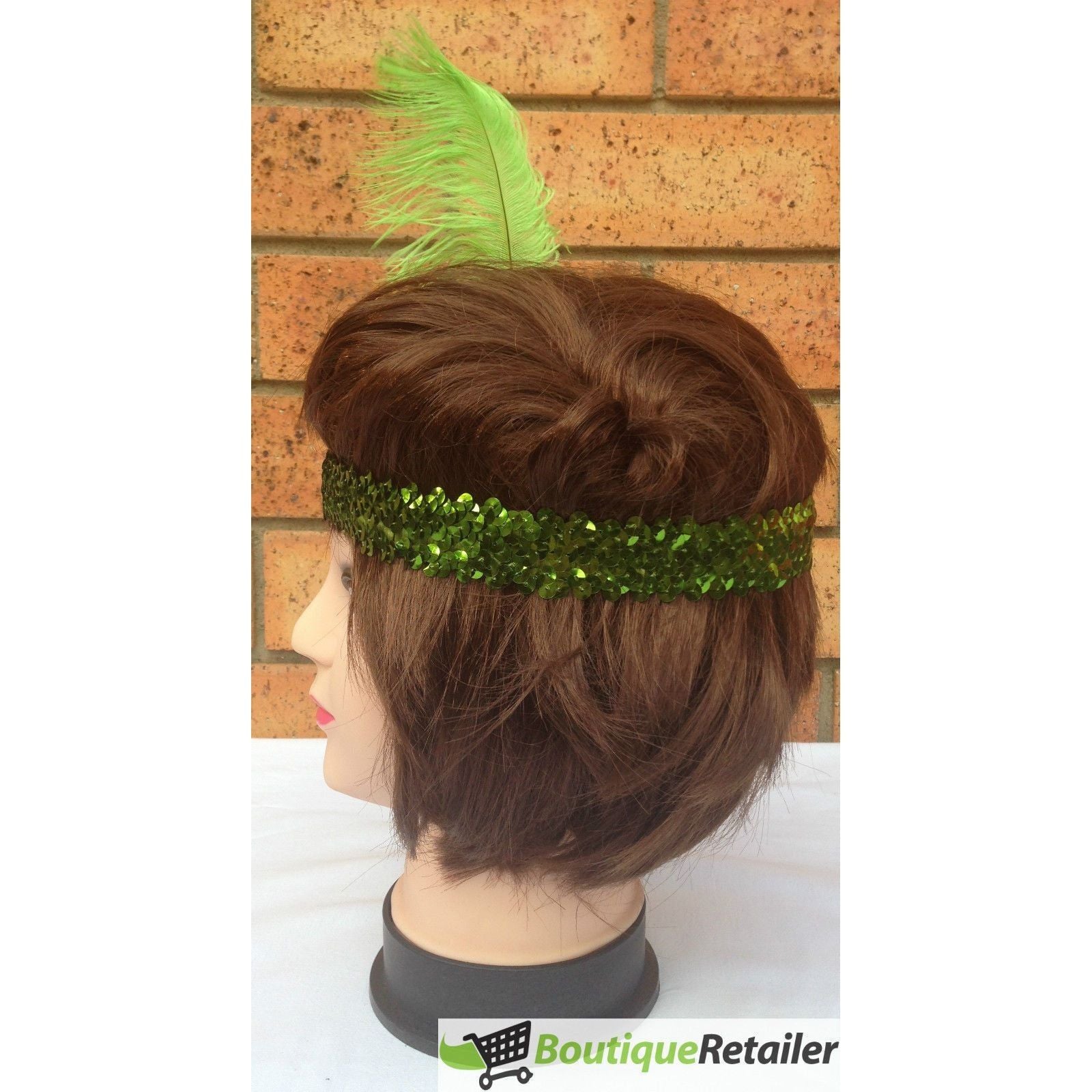 1920s FLAPPER HEADBAND Headpiece Feather Sequin Charleston Costume Gatsby Dance - Green