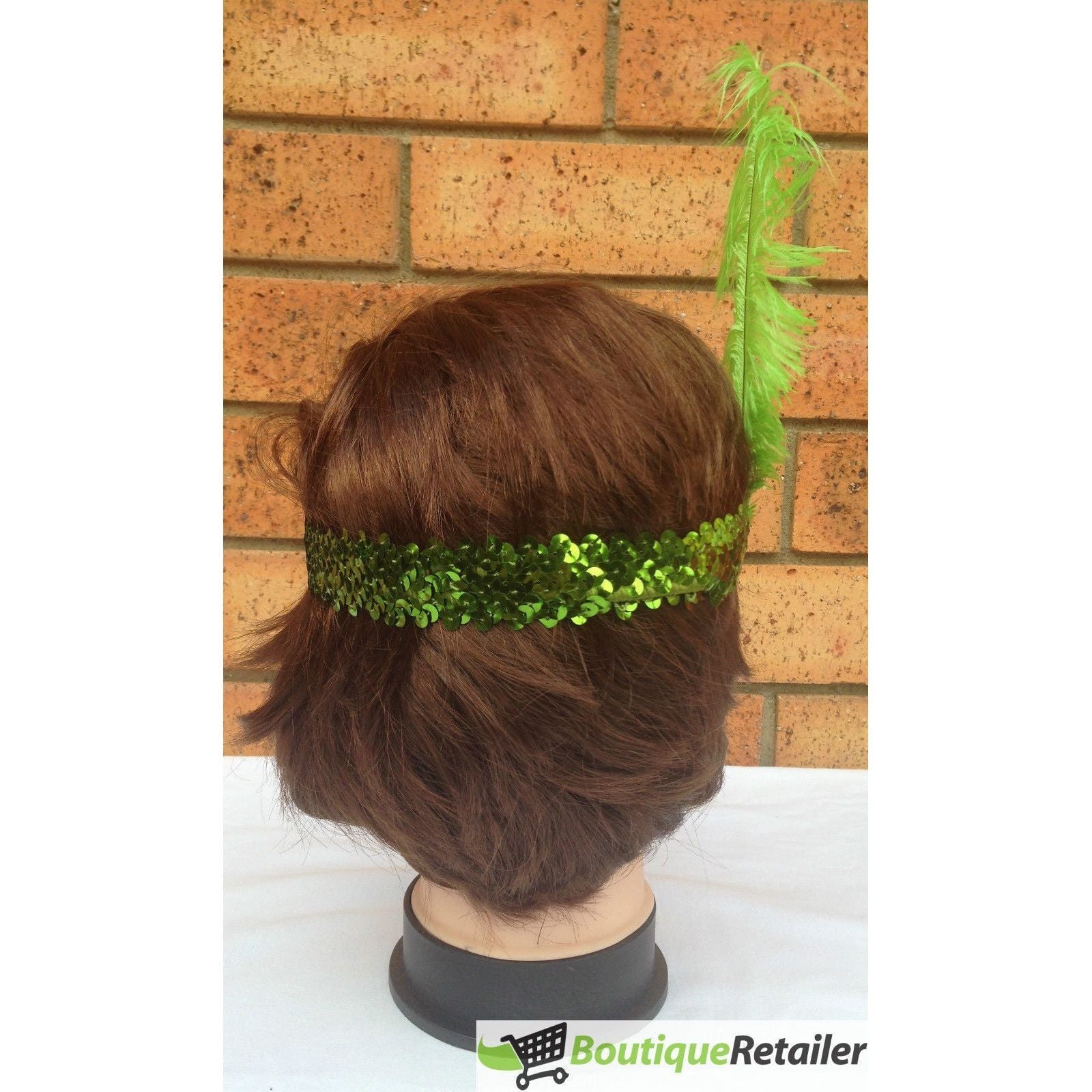1920s FLAPPER HEADBAND Headpiece Feather Sequin Charleston Costume Gatsby Dance - Green