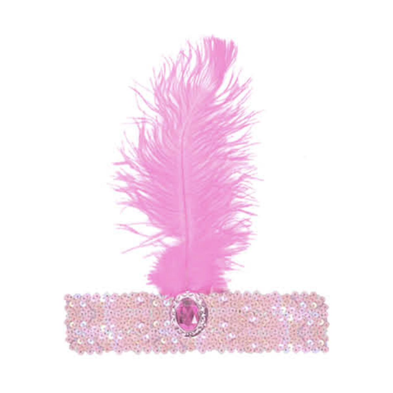 1920s FLAPPER HEADBAND Headpiece Feather Sequin Charleston Costume Gatsby Dance - Light Pink