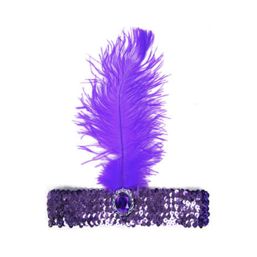 1920s FLAPPER HEADBAND Headpiece Feather Sequin Charleston Costume Gatsby Dance - Purple