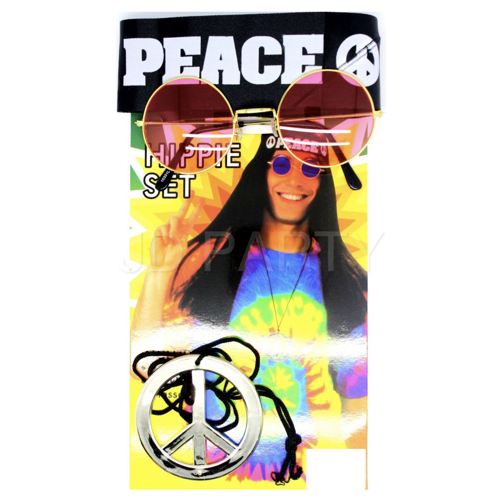 Hippie Kit Set Headband Glasses Pendant Peace Sign Necklace 60s 70s Costume
