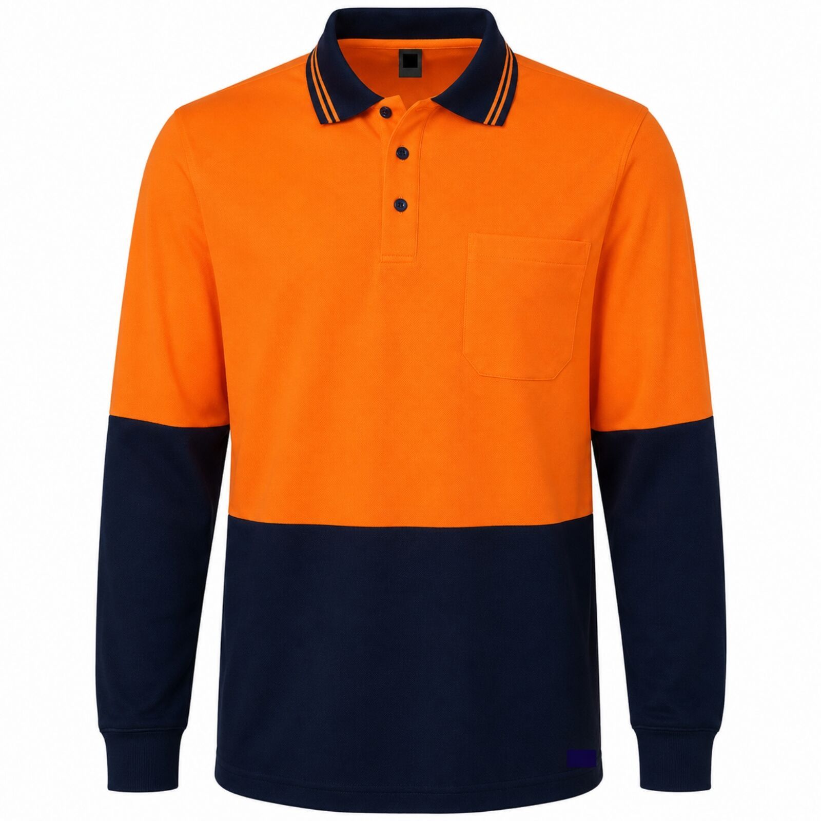 Hi Vis Long Sleeve Polo Shirt Safety Workwear Fluro Breathable UPF 50+ - Orange