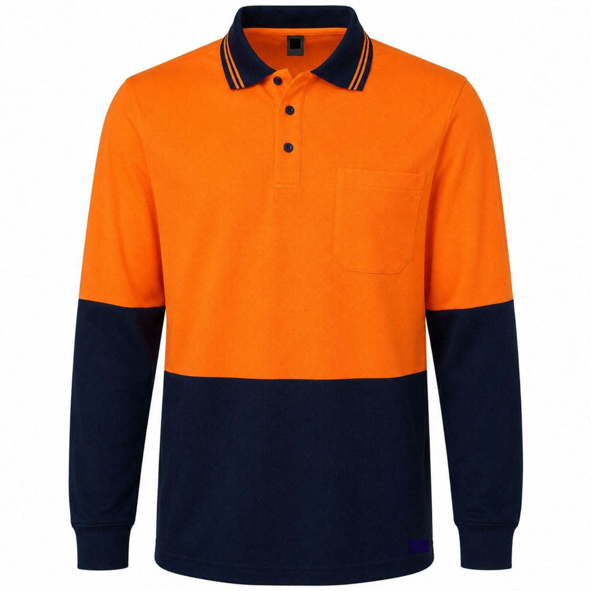 Hi Vis Long Sleeve Polo Shirt Safety Workwear Fluro Breathable UPF 50+ - Orange