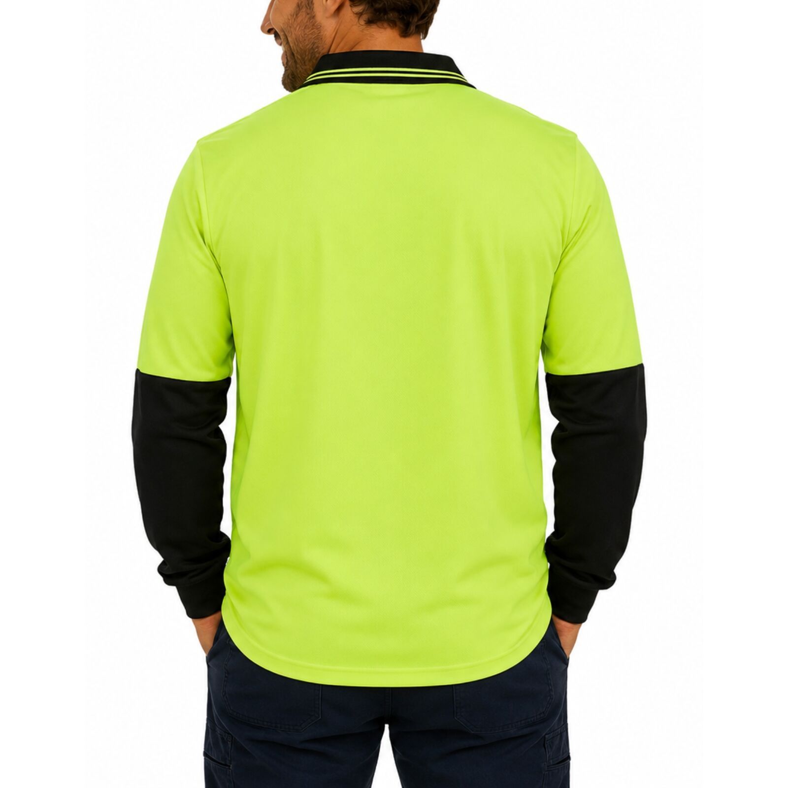 Hi Vis Long Sleeve Polo Shirt Safety Workwear Fluro Breathable UPF 50+ - Yellow