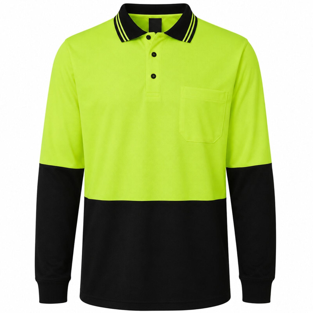 Hi Vis Long Sleeve Polo Shirt Safety Workwear Fluro Breathable UPF 50+ - Yellow