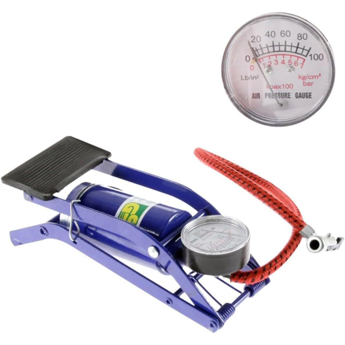 Foot Air Pump High Pressure Gauge Tyre Tire Inflator Air Bed Bike Ball