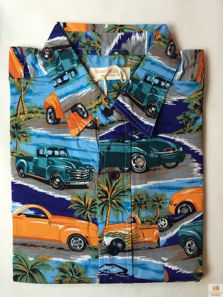 Mens Oahu Hawaiian Party Shirt Button Hippie Tops Short Sleeve Beach Holiday - Cars (0510)