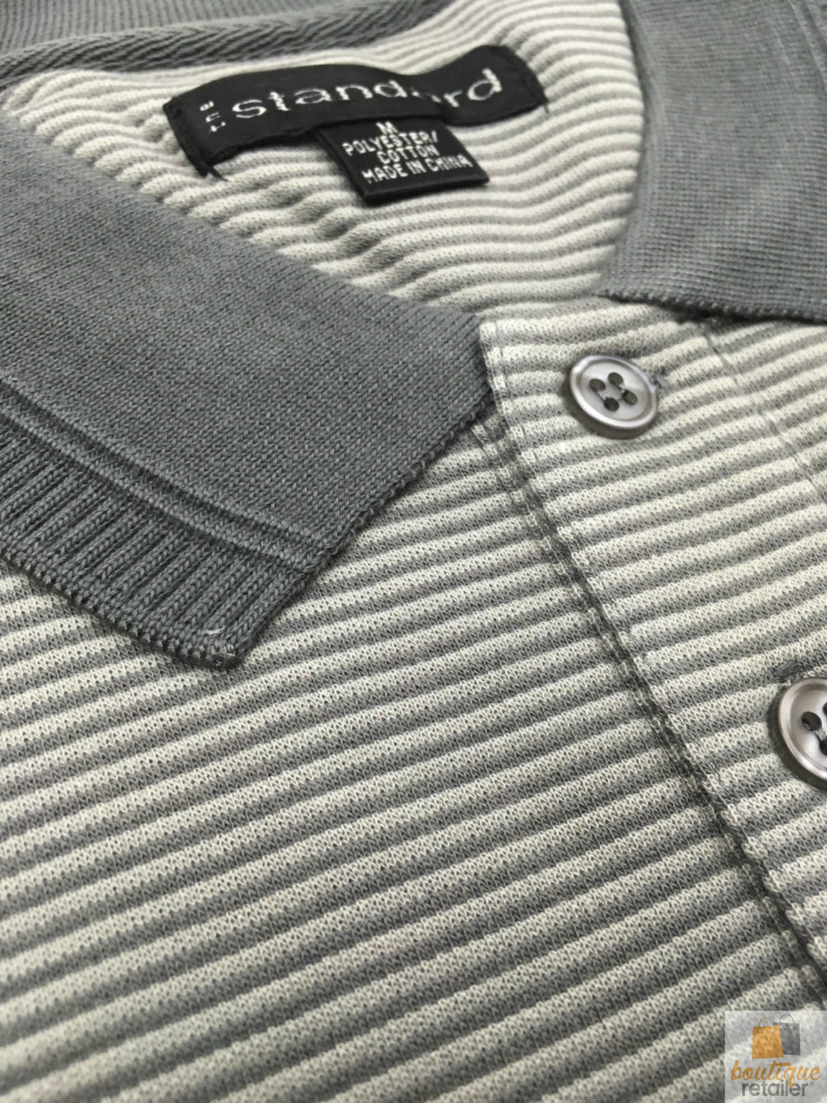 Short Sleeve Polo Shirt Top Short Sleeve Quality Loose Fit Adults Striped - Charcoal/Light Grey - M