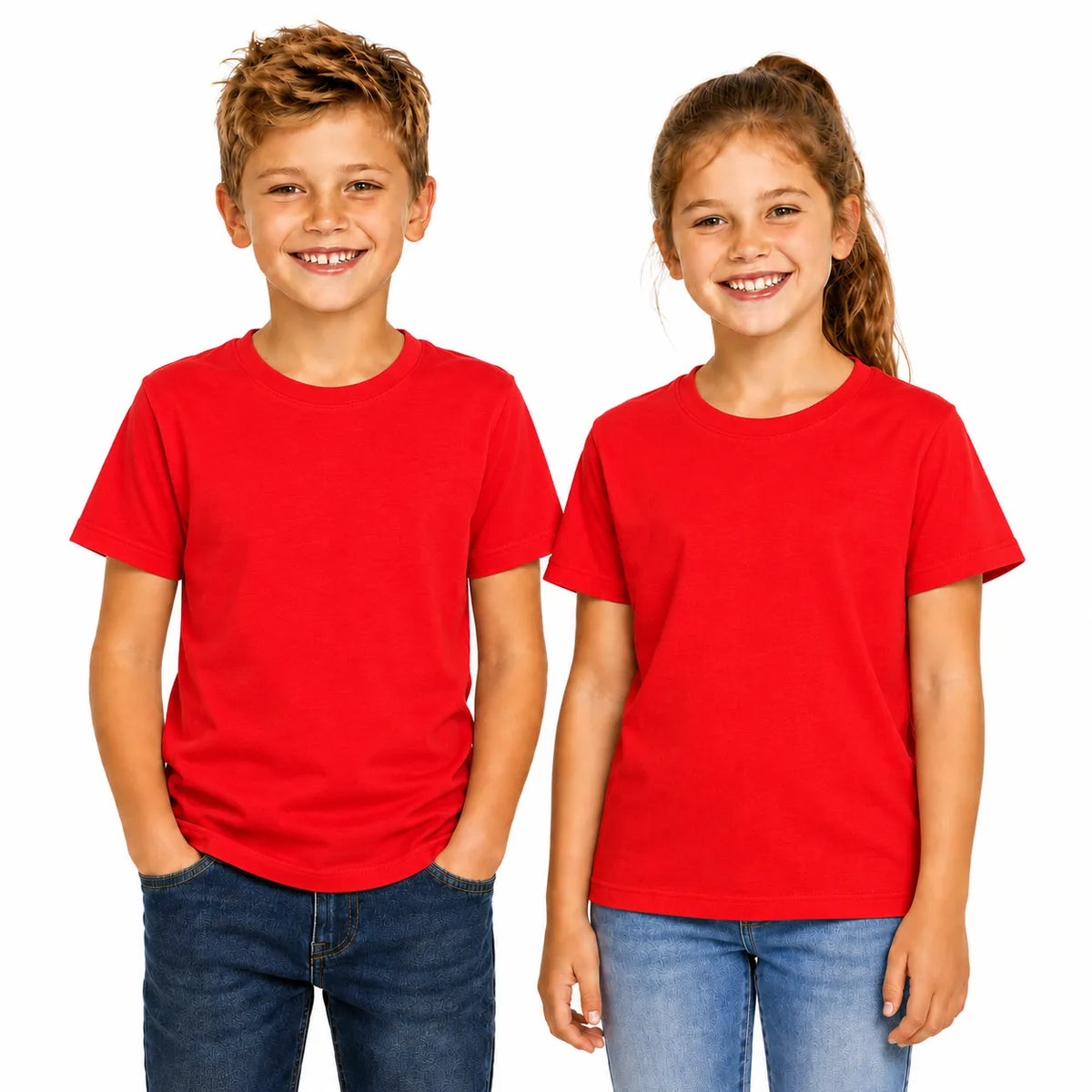 KIDS PLAIN T SHIRT Childrens Child 100% COTTON Boys Girls Basic Blank Tee Top - Red